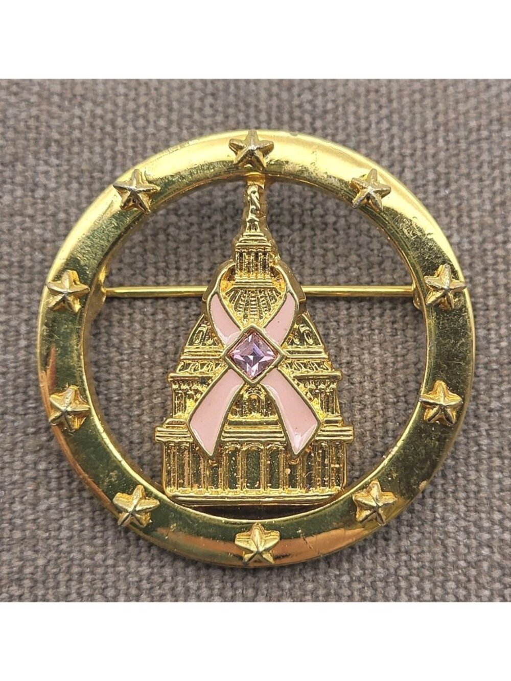 Ann Hand Breast Cancer Awareness US CAPITAL Pink Ribbon Brooch pin Vintage